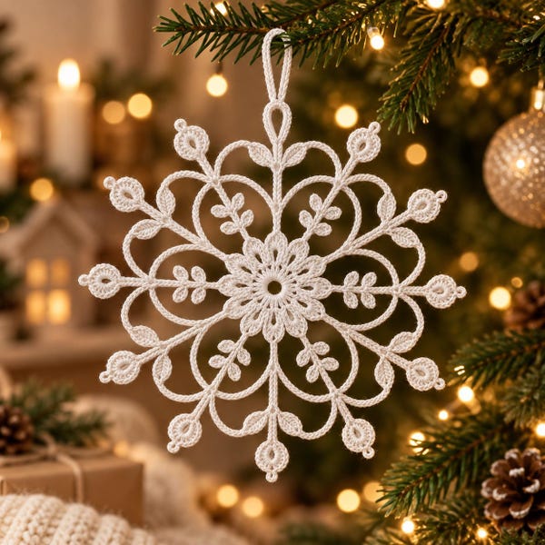 Crochet Snowflake Ornament Pattern PDF, Christmas Tree Decoration, Lace Snowflake Crochet, Holiday Decor, Instant Download