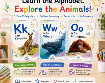 Animal Alphabet Bundle | Australian, Ocean & Exotic Animals | 78 ABC Printable Posters | Preschool Learning | Instant Download
