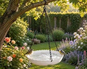 Hanging Bird Bath & Feeder, Single or Double Tier Bird Water Bowl, Outdoor Garden Bird Feeder, Bird Lover Gift
