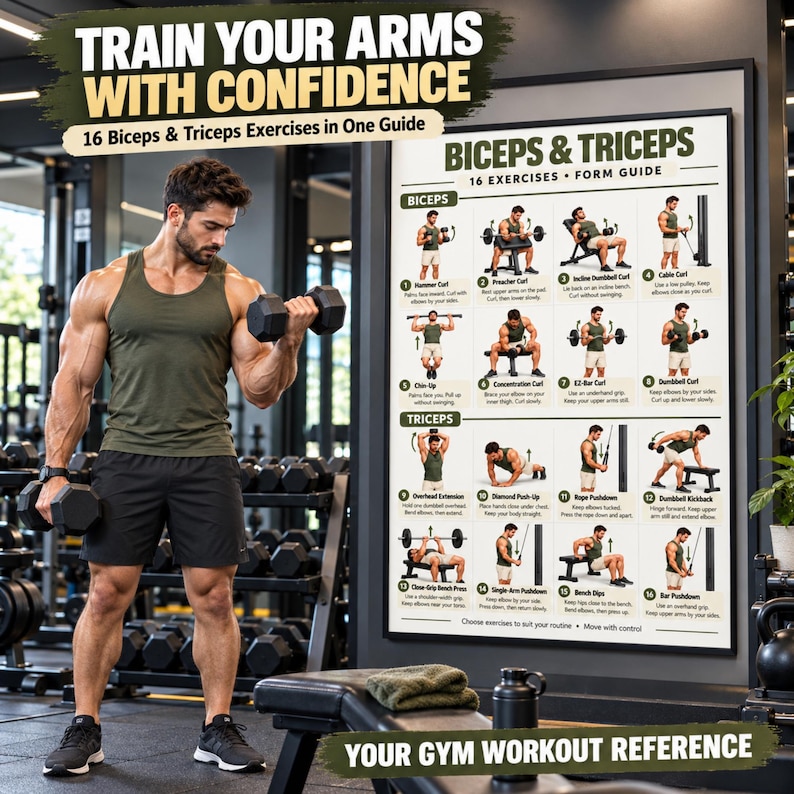 16 Arm Exercises Chart PDF, Biceps Triceps Exercise Poster, Arm Workout ...