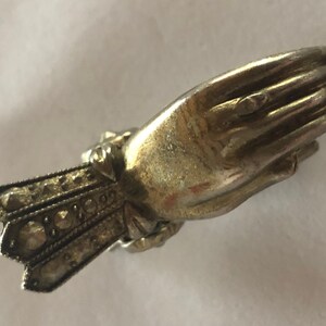 1930s Gold Tone Brass Faux Marcasite Glove Scarf Clip