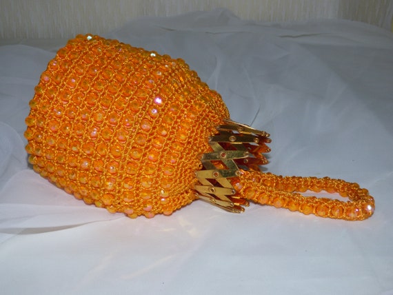 1960s Orange Crochet Orange Faceted Lucite Acrylic