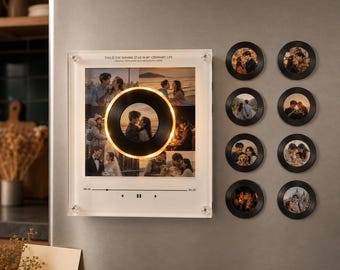 Personalized NFC Music Fridge Magnet, Custom Photo Record Player, Rotating Music Box (Adjustable Volume), Anniversary Gift (for him/her)