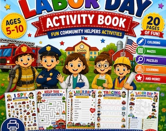 Labor Day Community Helpers Activity Book, Coloring, Mazes, Puzzles (Digital Download)