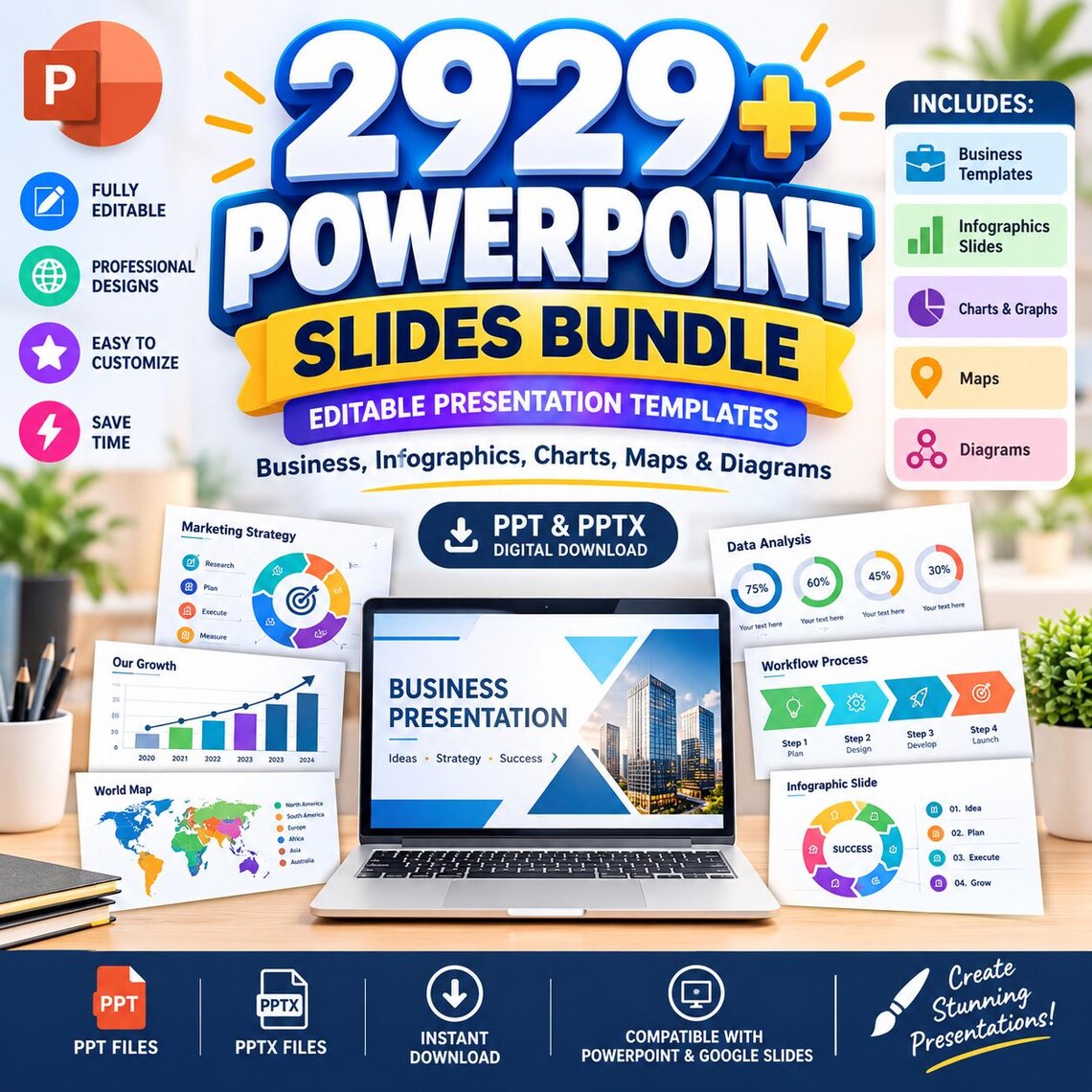 2929+ Powerpoint Slides Bundle | Editable Presentation Templates ...
