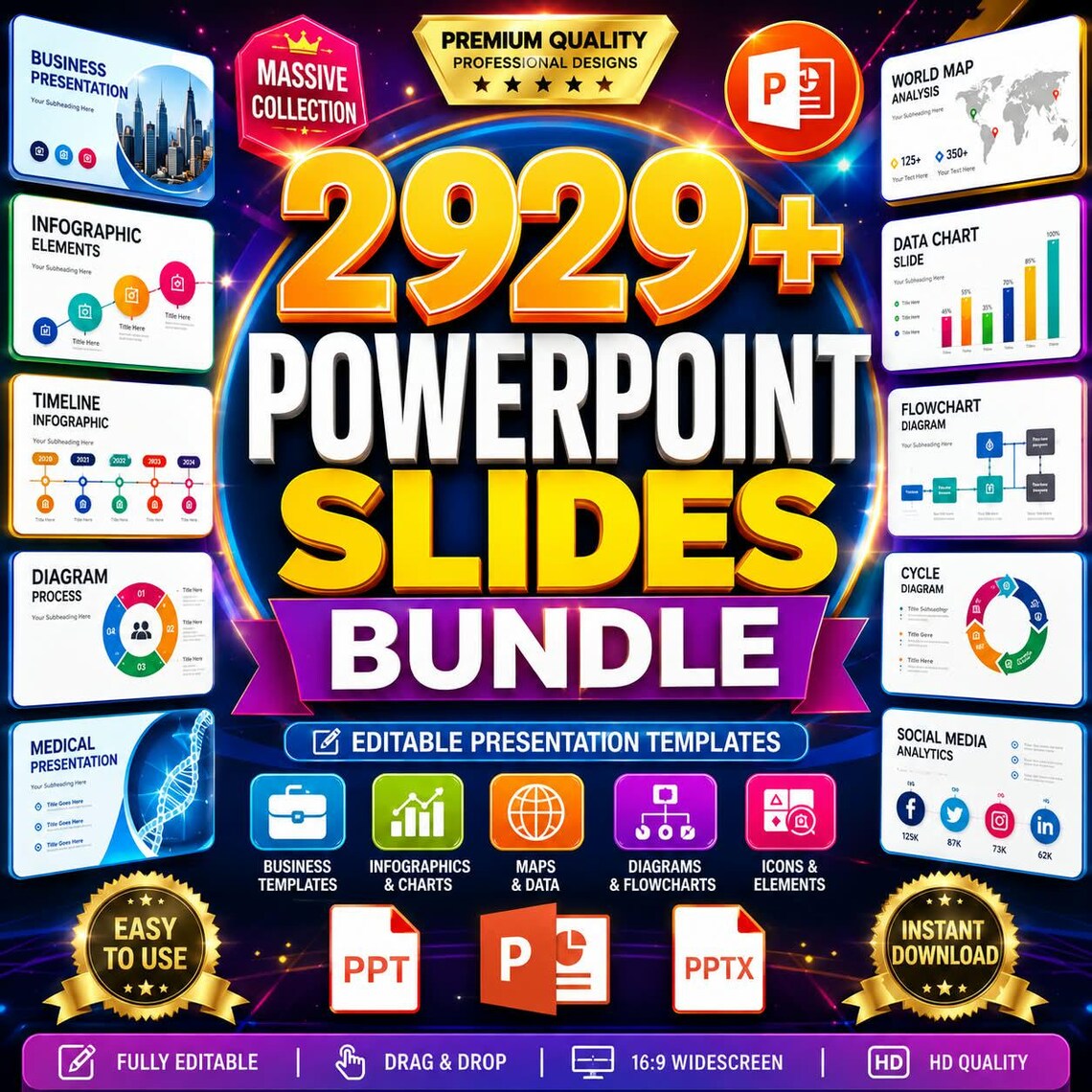 2929+ Powerpoint Slides Bundle | Editable Presentation Templates ...