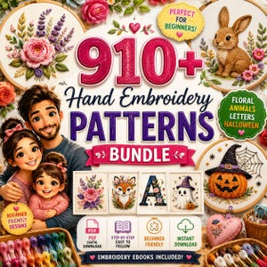 910+ handbroderimönsterpaket, blommiga djurbokstäver Halloween PDF digital nedladdning, broderidesigner för nybörjare, e-böcker om broderi