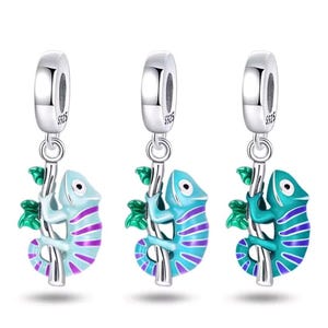 Kameleontberlock i 925 sterlingsilver, färgskiftande emaljödlehänge (passar Pandora)
