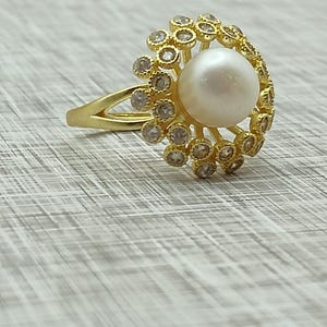 Cultured White Freshwater Pearl 9.5mm with Certificate Adjustable Ring, Gift for Her, Sparkling CZ