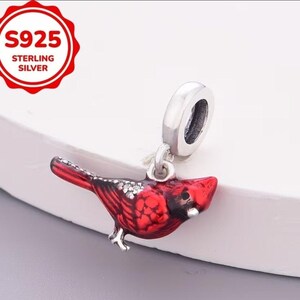 Hanger met rode kardinaalvogel, geschikt voor Pandora armbanden en kettingen, 925 sterling zilver