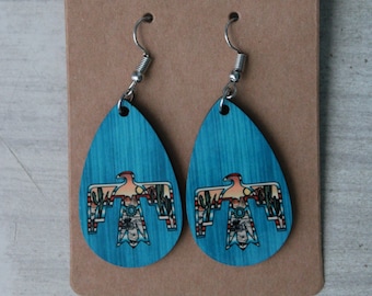 Southwest Turquoise Serape Thunderbird Teardrop  Double-sided Earrings Sublimation