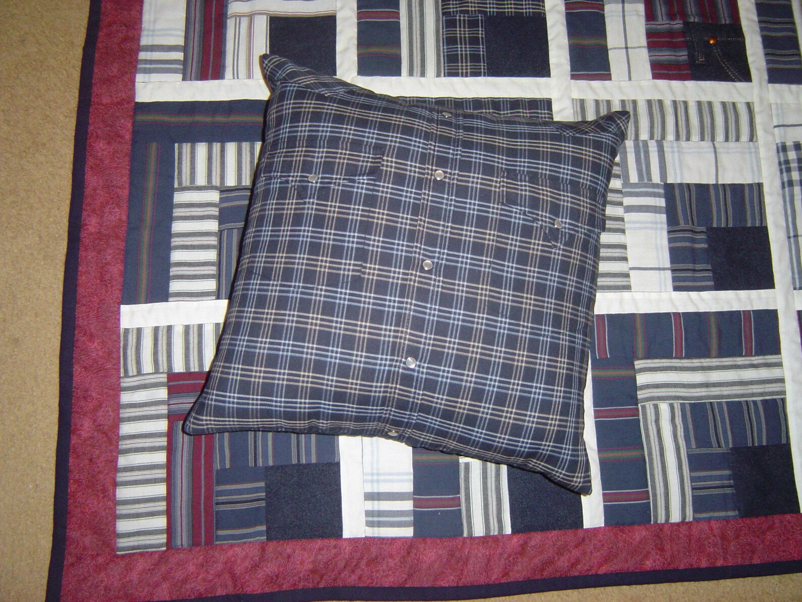 Memory Pillow From Upcycled Shirts and Jeans Etsy