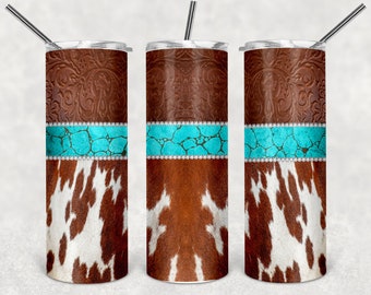 Western Leather Cowhide 20 oz. Skinny Stainless Steel Tumblers Personalized Sublimation