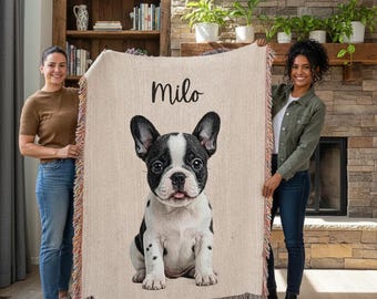 Custom Woven Pet Photo Blanket, Personalized Dog Cat Gift