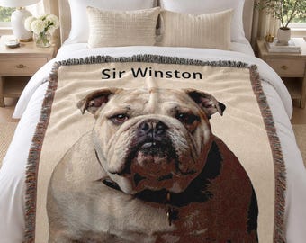 Custom Woven Pet Photo Blanket, Personalized Dog Cat Gift. FREE Digital Proof Included.