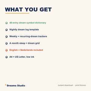 Dream Journal Printable with Dream Symbol Dictionary - English and Dutch, Sleep Diary, A4 and US Letter PDF image 3