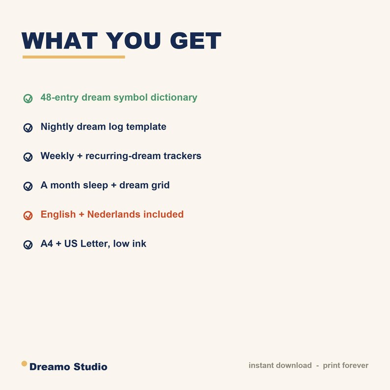 Dream Journal Printable with Dream Symbol Dictionary - English and Dutch, Sleep Diary, A4 and US Letter PDF image 3