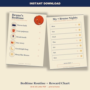 Kids Bedtime Routine Chart with Dinosaur Reward – Printable PDF