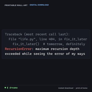 Arte mural para programadores de Python: divertida impresión de rastreo de errores de recursión para programadores.
