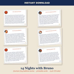 Bedtime Story Cards for Kids - 14 Printable Short Stories, Dinosaur Read Aloud Cards, A4 and US Letter PDF