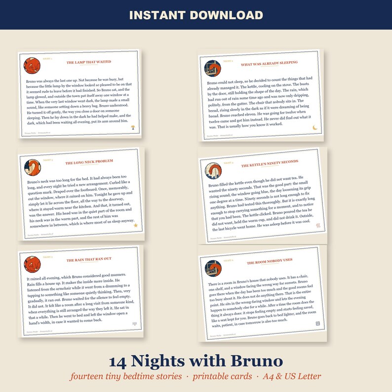 Bedtime Story Cards for Kids - 14 Printable Short Stories, Dinosaur Read Aloud Cards, A4 and US Letter PDF image 1