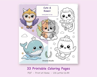 Kolorowanki Kawaii dla dzieci – 33 urocze małe zwierzątka i przyjaciele chibi, odważne i łatwe wzory (do pobrania w formacie PDF)