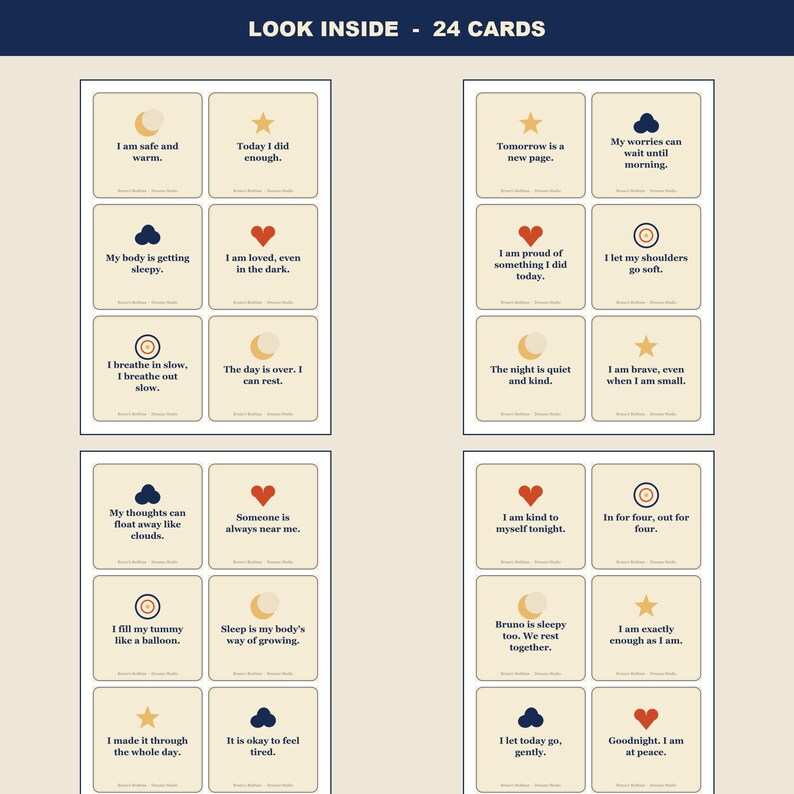 Bedtime Affirmation Cards for Kids - 24 Printable Calm Down Cards for Toddler Sleep Routine, Dinosaur Nursery, A4 + US Letter PDF image 2