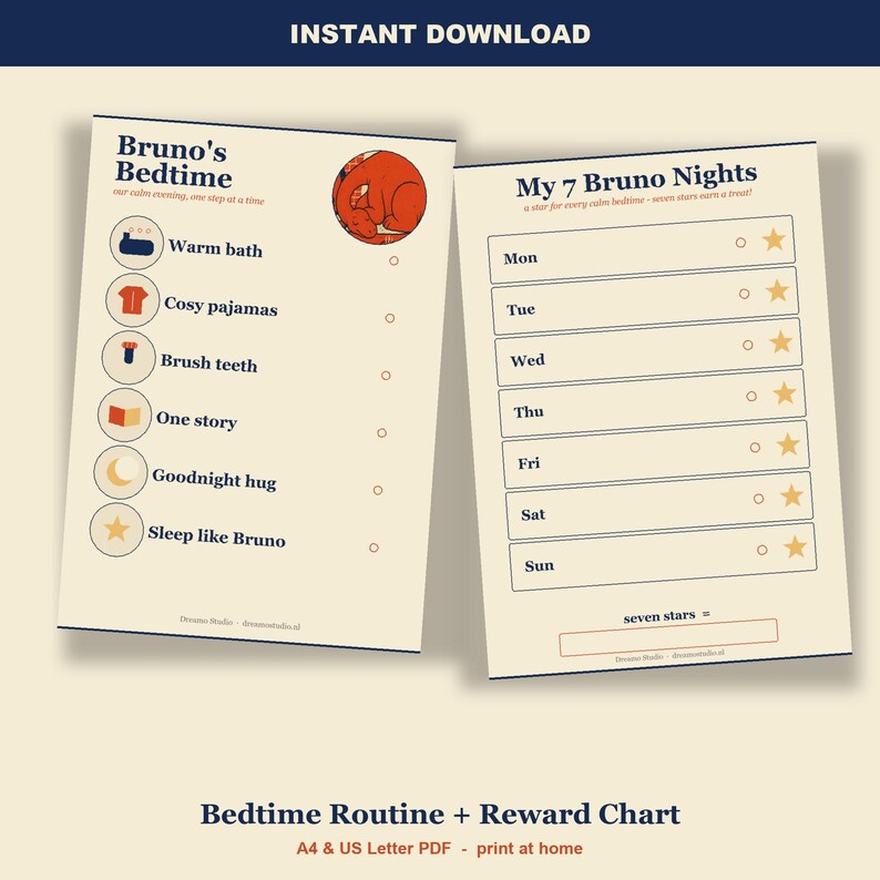 Bedtime Routine Chart for Kids, Reward Chart, Affirmation Cards & Dinosaur Nursery Wall Art - Printable Toddler Routine Bundle, A4 + Letter image 2