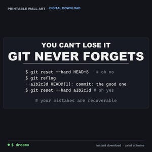 Git Reflog Muurdecoratie - Git vergeet nooit, grappige print voor versiebeheer