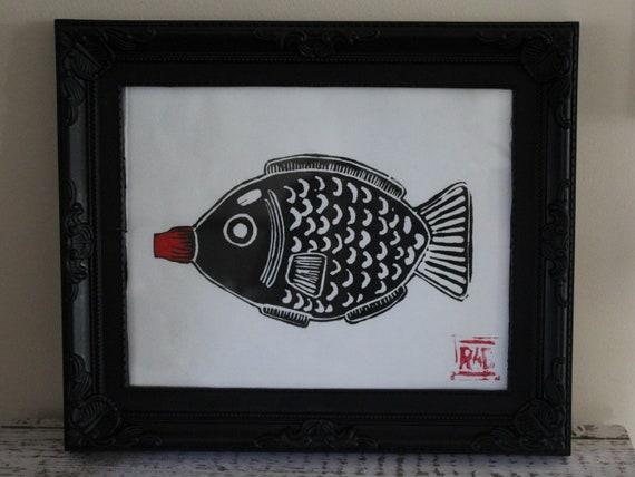 Soy Sauce Fish Lino Print: Hand-Cut Japanese Paper Art