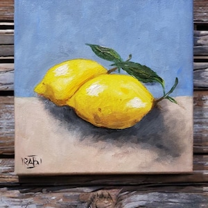 Original Oil Painting: Lemons Still Life, Kitchen Wall Art