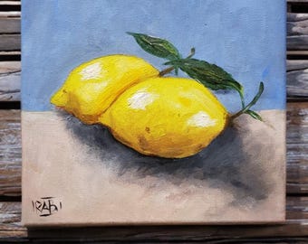 Original Oil Painting: Lemons Still Life, Kitchen Wall Art