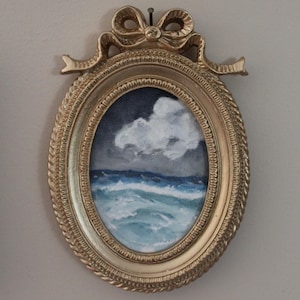 Framed Altona Beach Oil Painting: Small Winter Seascape Art