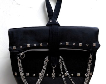 Bolso Clutch Convertible en Tote, Piel Premium y Denim Reciclado, Tachuela y Cadena, Bolso Artesanal Sostenible Twilight, Regalo Único Mujer