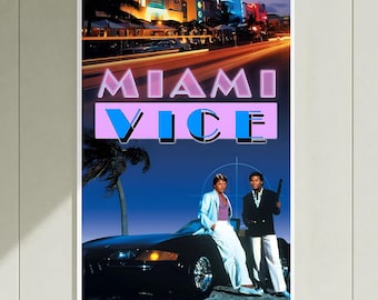 Plakat filmowy Miami Vice (1984), Dekoracje do pokoju, Prezent dla przyjaciół, Sztuka ścienna, Wystrój domu, Sztuka minimalistyczna