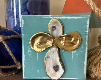 Hand Painted Oyster Shell Angel Art, Local Maryland Sourced Shells, 5”x 5” Stretched Canvas Block
