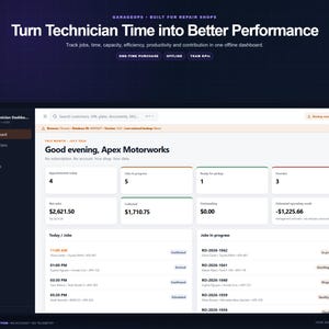 Offline Auto Repair Technician Productivity Dashboard: Mechanic Hours, Efficiency, Performance and KPI Tracking Software