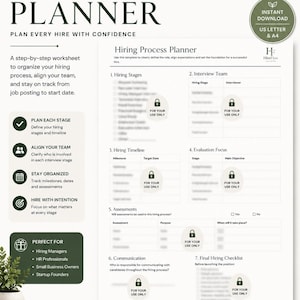 Hiring Process Template | Recruitment Planner, Interview Checklist & Small Business Hiring Workflow