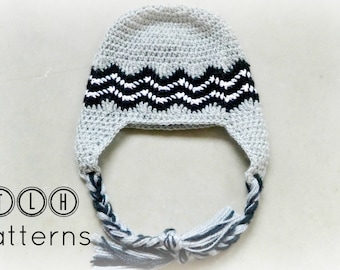 Crochet hat pattern, crochet earflap hat, Chevron hat pattern - 4 sizes - baby, toddler, child and adult, Pattern No. 47