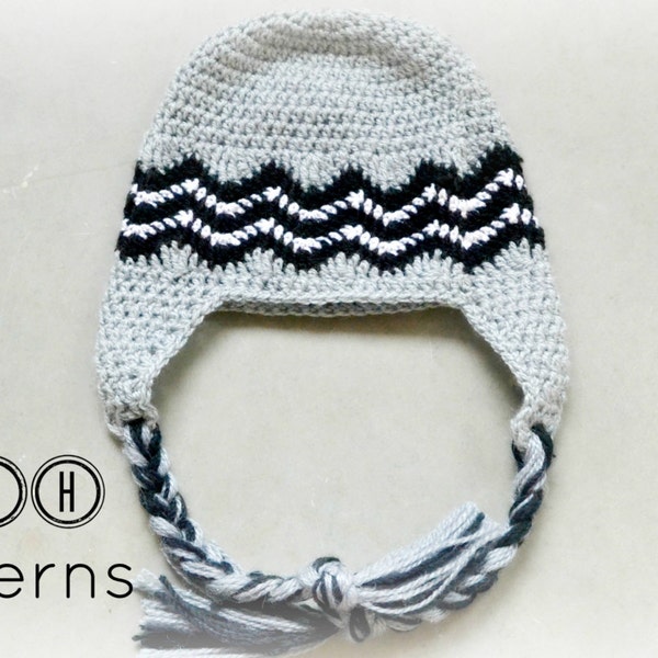 Crochet hat pattern, crochet earflap hat, Chevron hat pattern - 4 sizes - baby, toddler, child and adult, Pattern No. 47