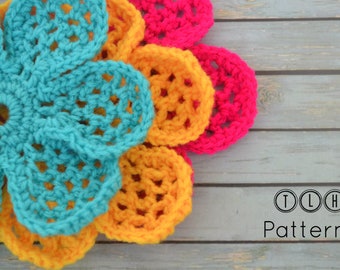 Crochet flower pattern, crochet flower applique, crochet 3D flower pattern, pattern no 130