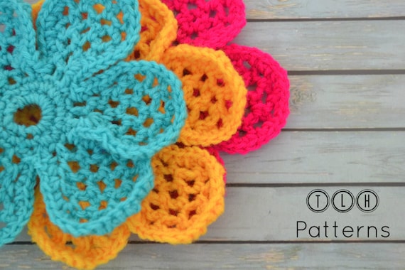 Crochet flower pattern, crochet flower applique, crochet 3D flower pattern, pattern no 130