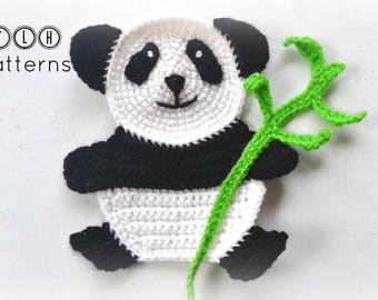 Crochet panda applique pattern, panda application, crochet animal applique pattern, crochet panda applique, pattern no. 109