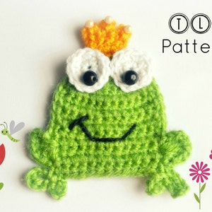 Crochet frog applique pattern, crochet pattern, applique pattern, frog applique, pattern no. 64