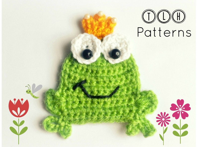 Crochet frog applique pattern, crochet pattern, applique pattern, frog applique, pattern no. 64 image 1