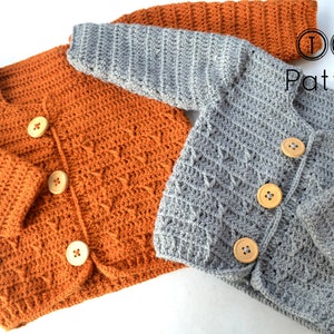 Patrón cardigan bebe crochet, patrón jersey bebe crochet, patrón cardigan bebe bebe en PDF, tallas 3-6 y 6-12 meses, patrón nro. 111