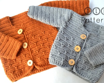 Crochet baby cardigan pattern, crochet baby sweater pattern, baby cardigan PDF pattern, sizes 3-6 and 6-12 months, pattern no. 111