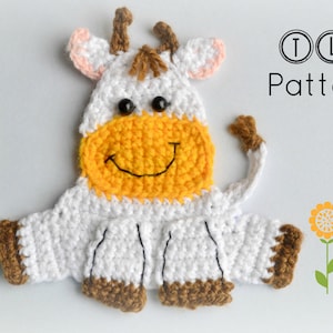 Crochet applique pattern, farm animal applique, crochet cow applique pattern, pattern no. 63 image 1