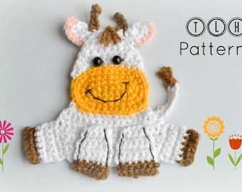 Crochet applique pattern, farm animal applique, crochet cow applique pattern, pattern no. 63