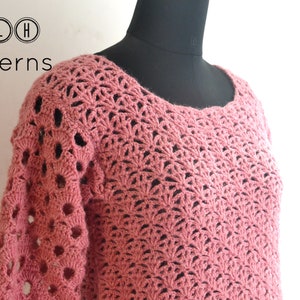 Crochet top pattern, crochet sweater pattern, women&#39;s top pattern, crochet pullover, adult pullover pattern, Nasrin top, pattern no 124
